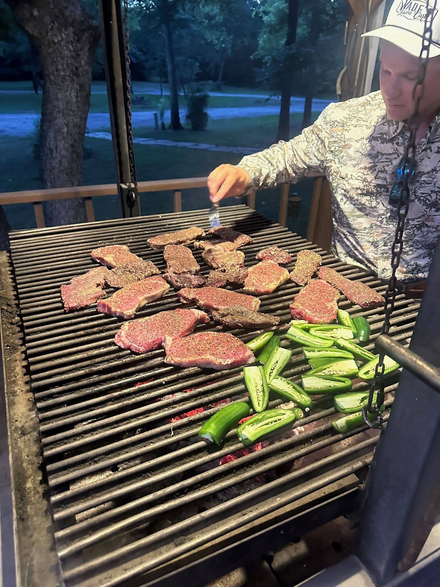 Steaks on the grill at the party barn